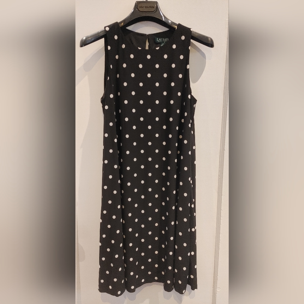 Lauren Ralph Lauren Black/White Polka Dotted Aline Sleeveless Dress Size 6